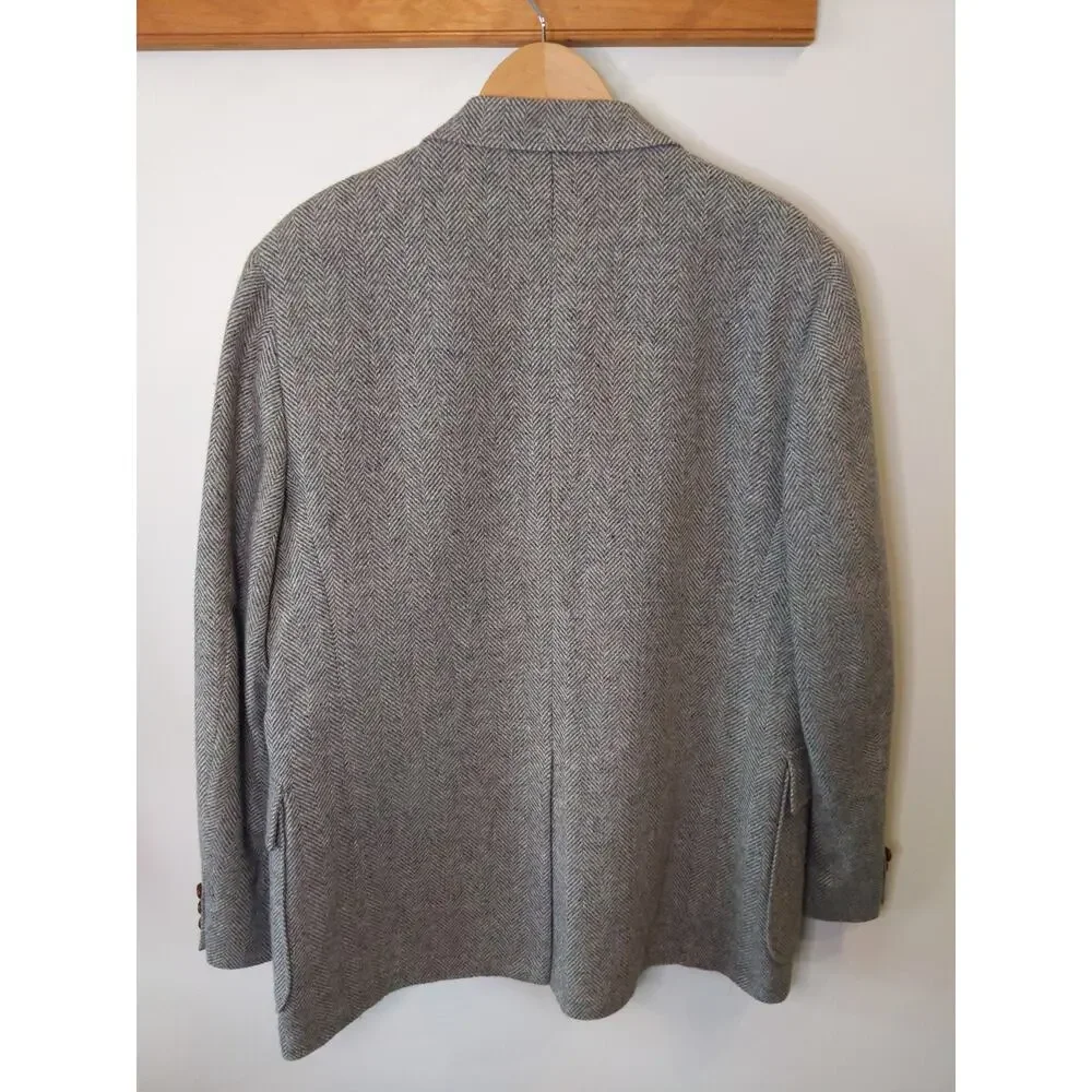 Vintage Shefford Anderson-Little Gray Herringbone Wool Blazer Union Made USA 42R